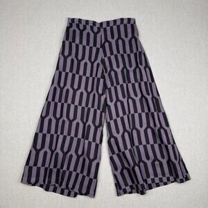 Bryn Walker Linen Geometric Cropped Wide Leg Culottes Elastic Waist